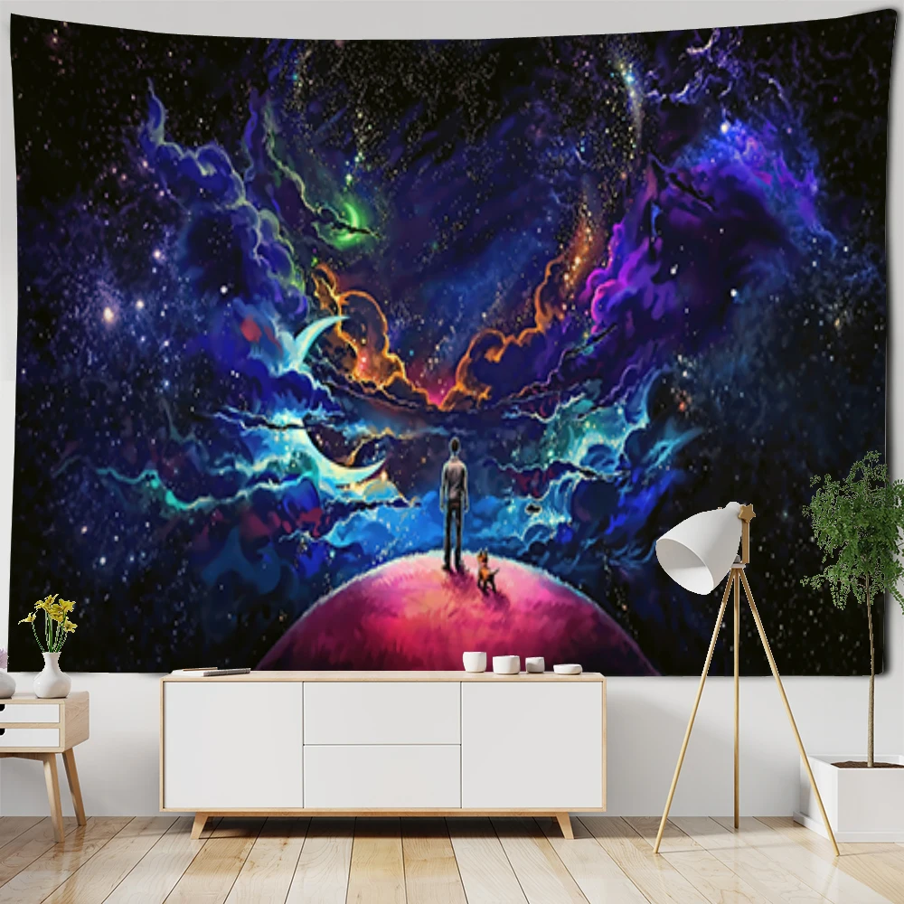 

Fantasy Starry Sky Tree Moon Wall Hanging Tapestry Art Deco Blanket Curtain Hanging at Home Bedroom Living Room Decoration