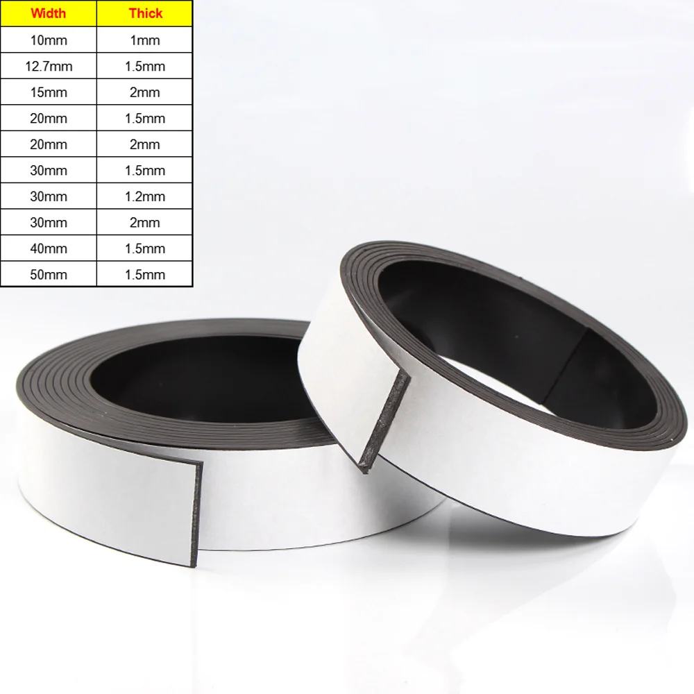 

2m self-adhesive tape width 10-50mm thick 1 / 1.5/2mm self-adhesive flexible soft magnetic strip rubber magnet taperubber magnet