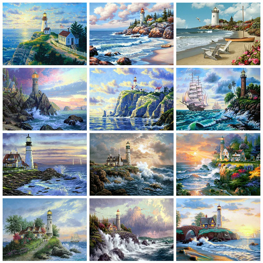 

5D Diy Diamond Painting Lighthouse on The Sea Full Rhinestone Embroidery Mosaic Art Cross Stitch Kit Home Decor New Arrival 2023