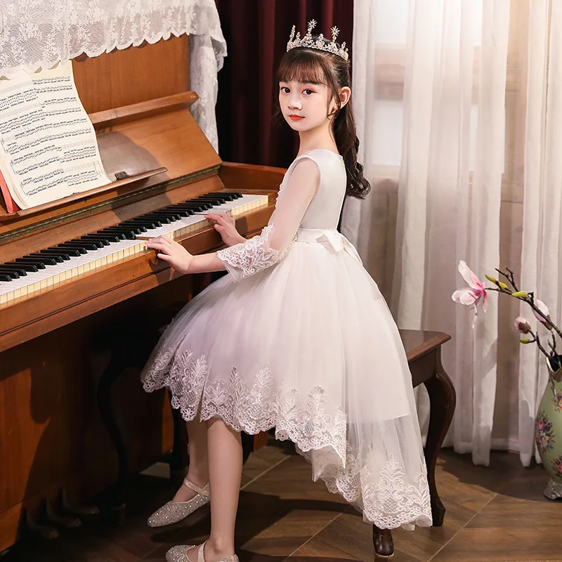 

Children'S Wear Girl Flower Girl White Wedding Dress Tuxedo Fluffy Princess Dress Birthday Party Host Piano Performance Dress