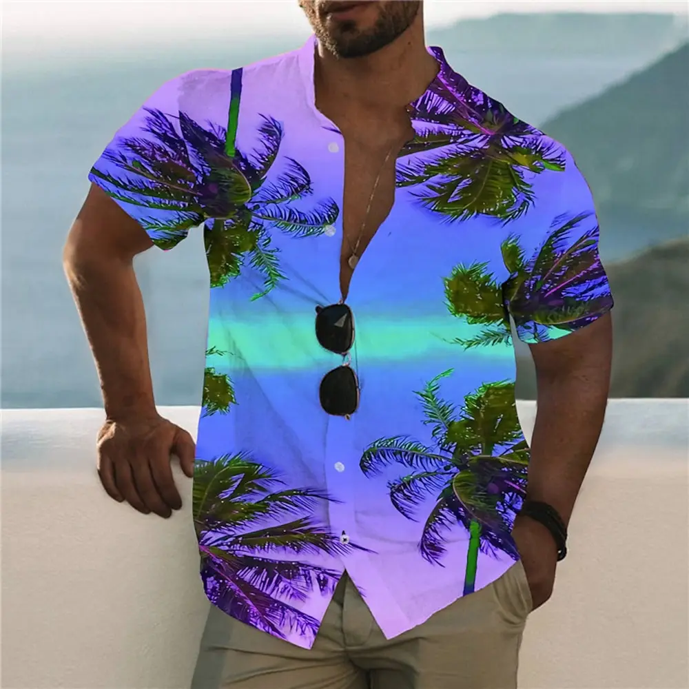 

Мужская Летняя гавайская рубашка с графическим принтом, Уличная Повседневная рубашка с воротником-стойкой и короткими рукавами с 3D-принтом, одежда с пуговицами