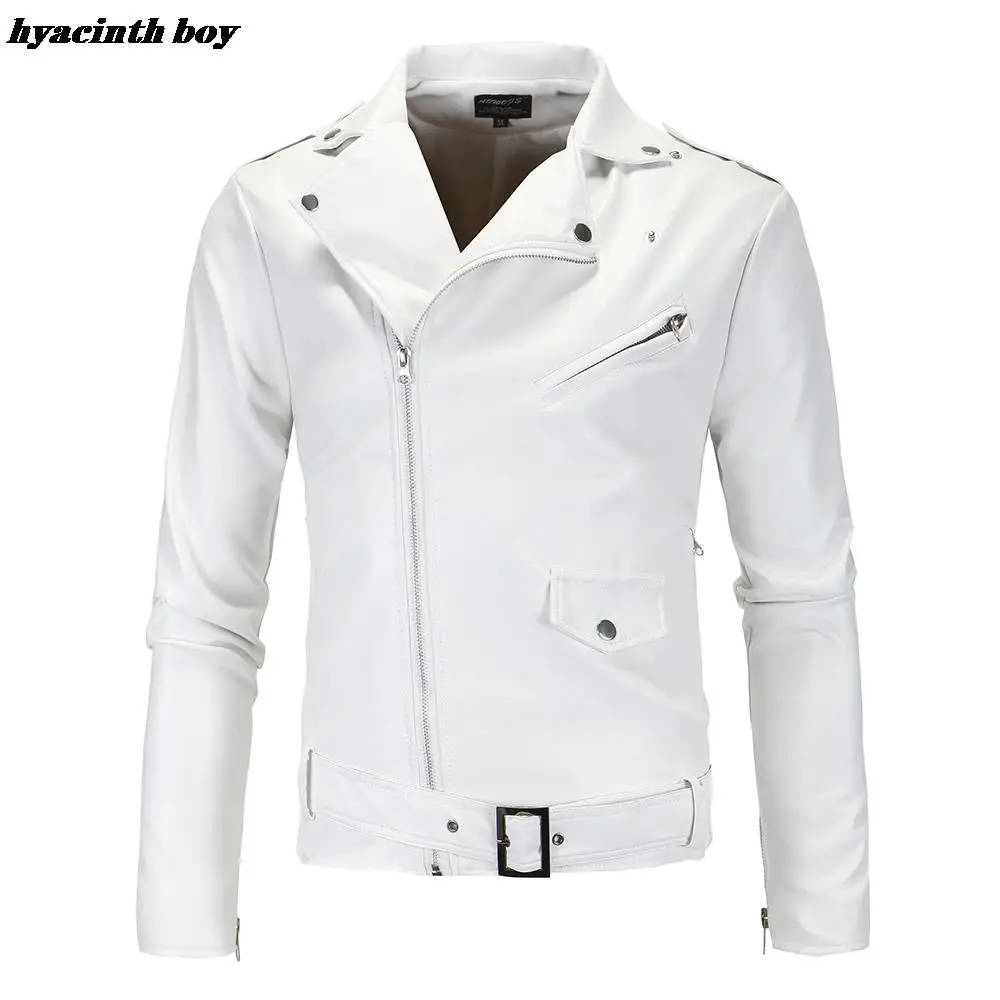 

Мужская приталенная белая кожаная мотоциклетная куртка, новая мужская верхняя одежда, байкерские пальто из искусственной кожи, Размер 4XL