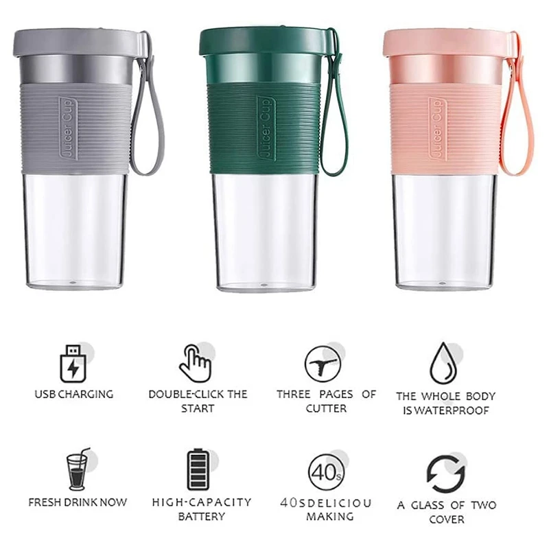 

Портативный мини-блендер, устройство для коктейлей с тремя лезвиями, многофункциональная ручная соковыжималка, 320 мл