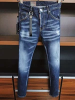 dsquared2 fashion trendy mens hole spray paint micro elastic jeans slim fit casual motorcycle punk pants clothing dsq9811