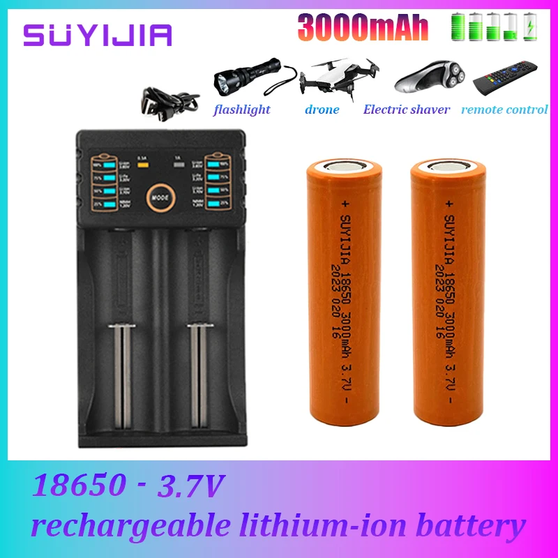 

Новинка 2023, 18650 мАч, 3000 В, перезаряжаемая литий-ионная батарея для дрона, внешняя вспышка, электронная игрушка, запасная батарея с зарядным ус...