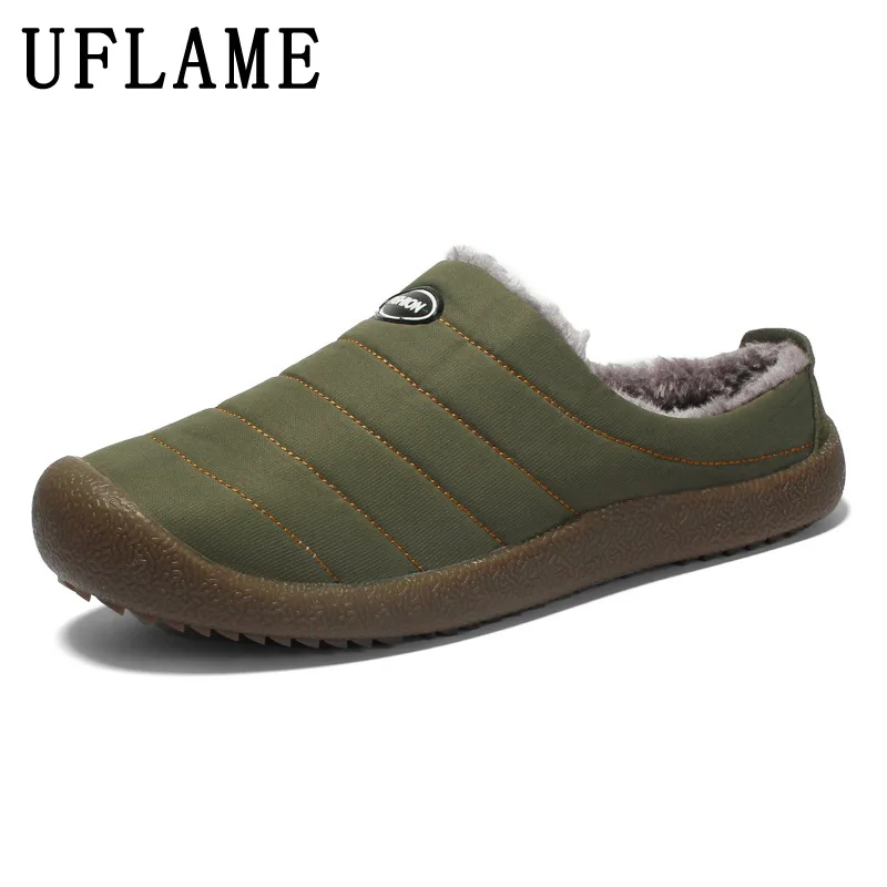 

Unisex Winter Slipper Couple Warm Short Plush Mule Waterproof Fabric Flat Shoes Round Toe Large Size Casual Shoe Women Men 36-47