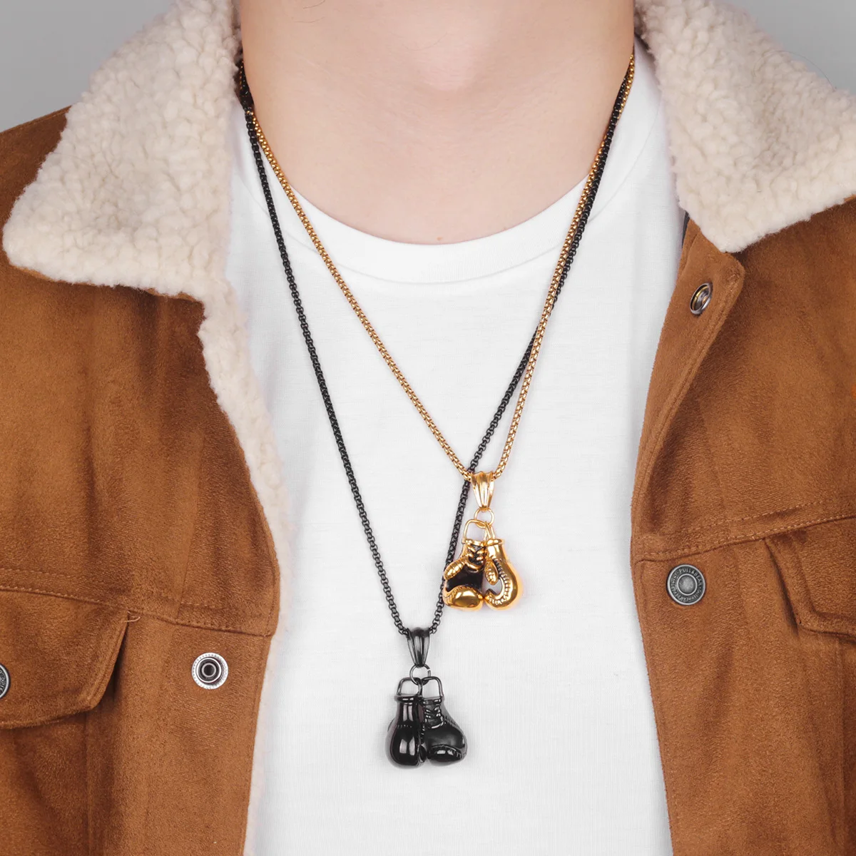 Перчатки боксерские мужские с длинным ожерелья подвески цепочки из нержавеющей