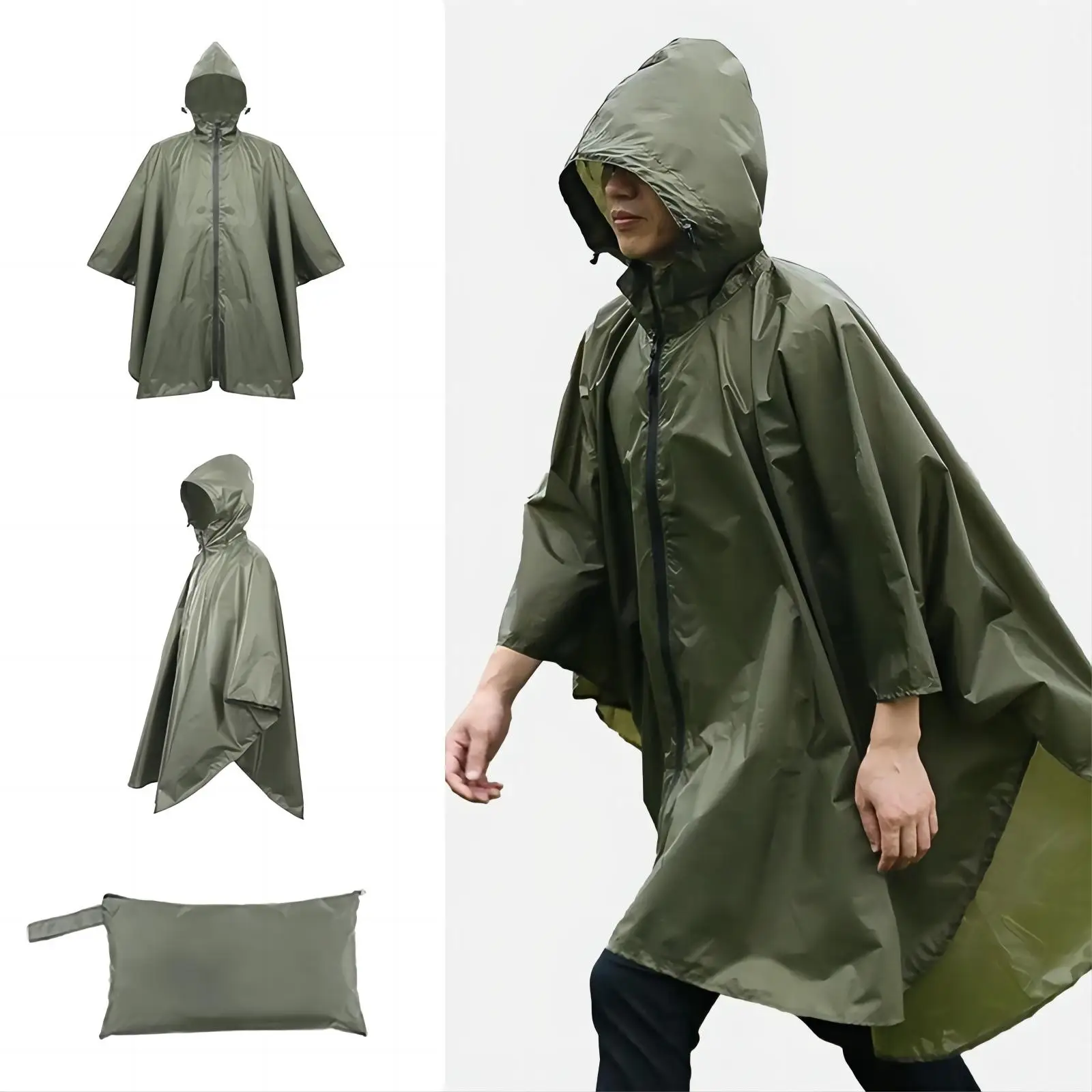 

Outdoor Breathable Waterproof Poncho Zipper Ultra Light Easy To Carry for Jungle Tactical Raincoat Hiking Travel Rain Poncho