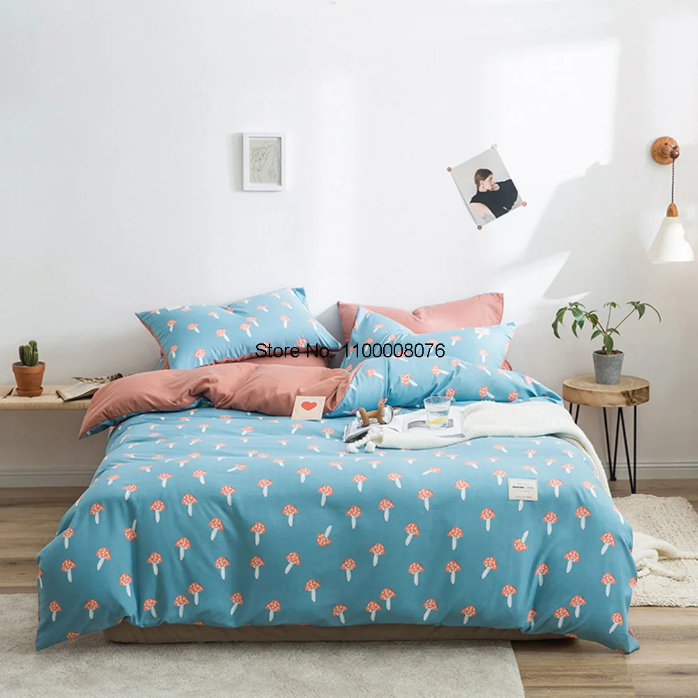 

Pink Mushroom Fruit Vegetable Duvet Cover Set Microfiber Queen Size Bedding Set Bedlinens Flat Sheet Pillow Cases