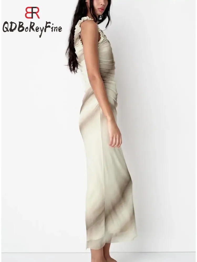 Женское облегающее платье без рукавов элегантное Плиссированное длинное