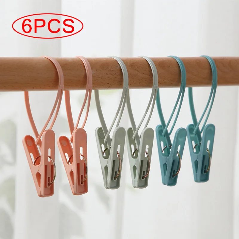 

6pcs Multipurpose Windproof Clothespins Plastic Laundry Clip Portable Bra Socks Hanger Hook Quilt Clip Hanging Rope Clothes Peg