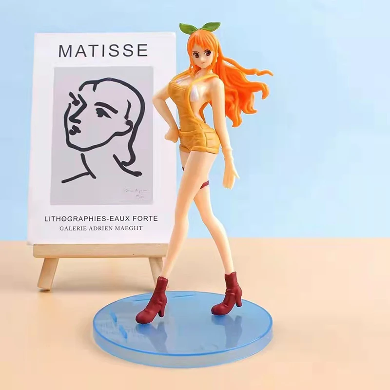 

17cm Anime one piece Action Figure Fun Disk PVC yellow overalls theatrical version nami Anime peripherals Car Gift Figure Model