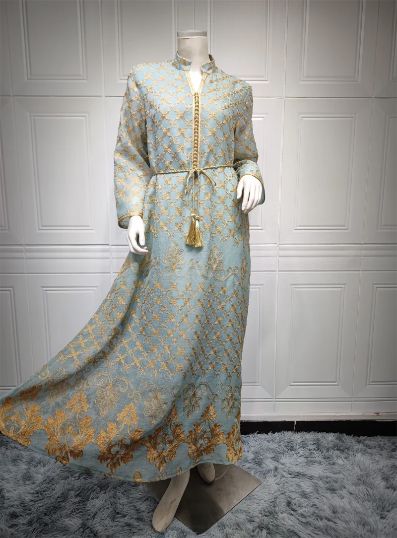 Ramadan Dresses Elegant Ethnic Floral Embroidery Kaftan Dress Moroccan Muslim Dubai Abaya Luxury Women Clothes 2023