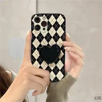 fashion argyle black heart stand knot case for iphone 13 pro max back phone cover for 12 11 pro x xs xr 8 7 plus se 2020 capa