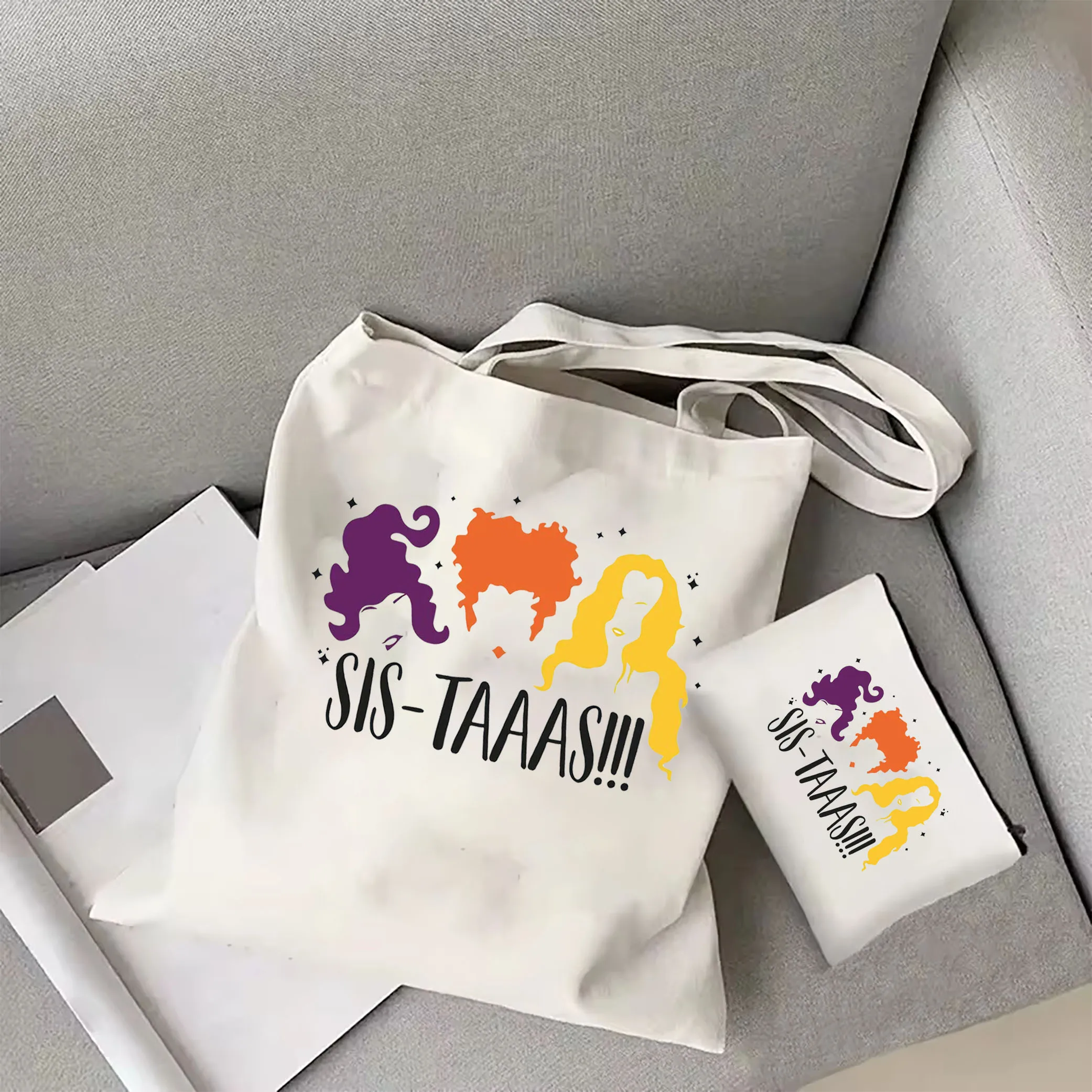 Холщовая Сумка-тоут Hocus Pocus Sistaaas для Хэллоуина женская модная сумка-тоут сестер