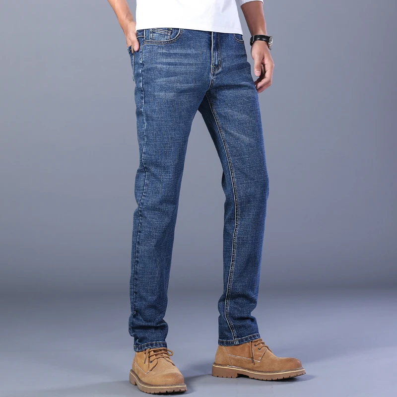 Thoshine Brand Summer Men Thin Jeans Slim Fit Fashion Style Denim Straight Pants Cowboy Casual Trousers Lightweight