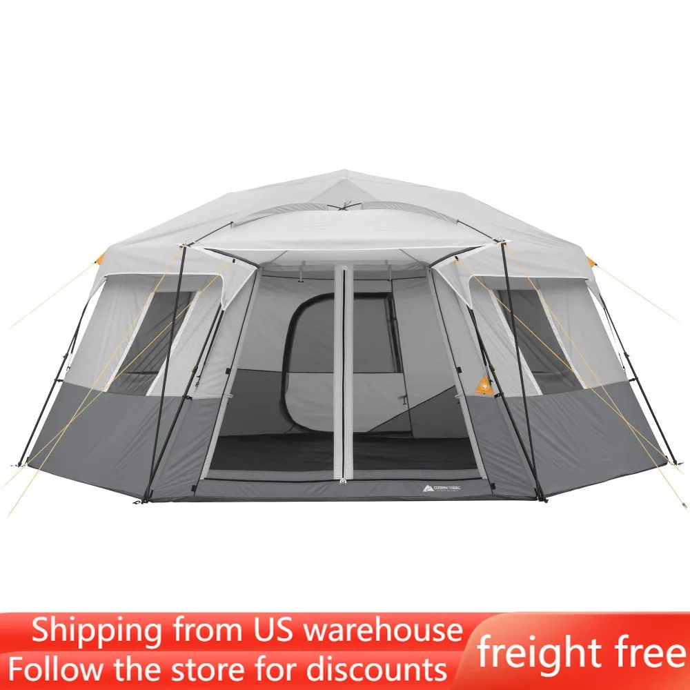 

Ozark Trail Sleeps 11 Camping Supplies 17' X 15' Person Instant Hexagon Cabin Tent Freight Free Tent Nature Hike Travel Beach