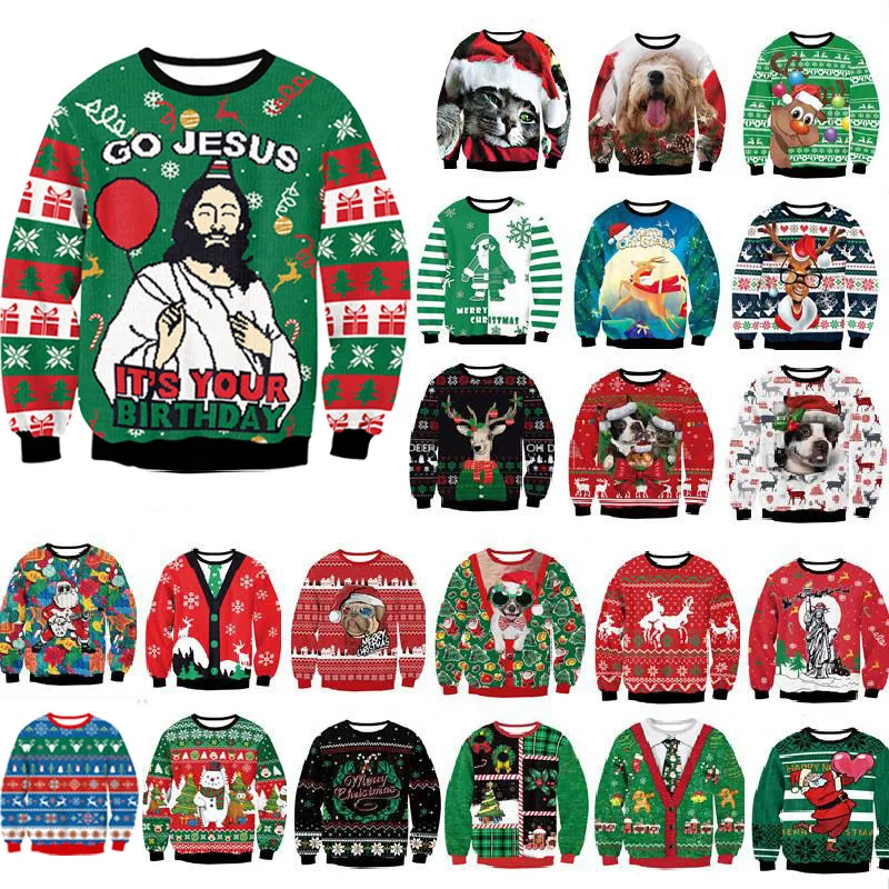 

Couples Funny Ugly Christmas Sweater 3D Print GO JESUS IT'S YOUR BIRTHDAY Women Men Xmas Jumpers Tops Festival Party Sweatshirts