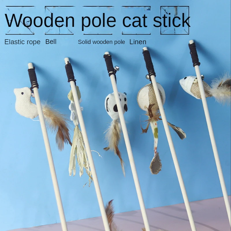 

Cat Teaser Stick, Self Hi, Bell Making Sound, Cat Toy, Feather Wooden Pole, Cat