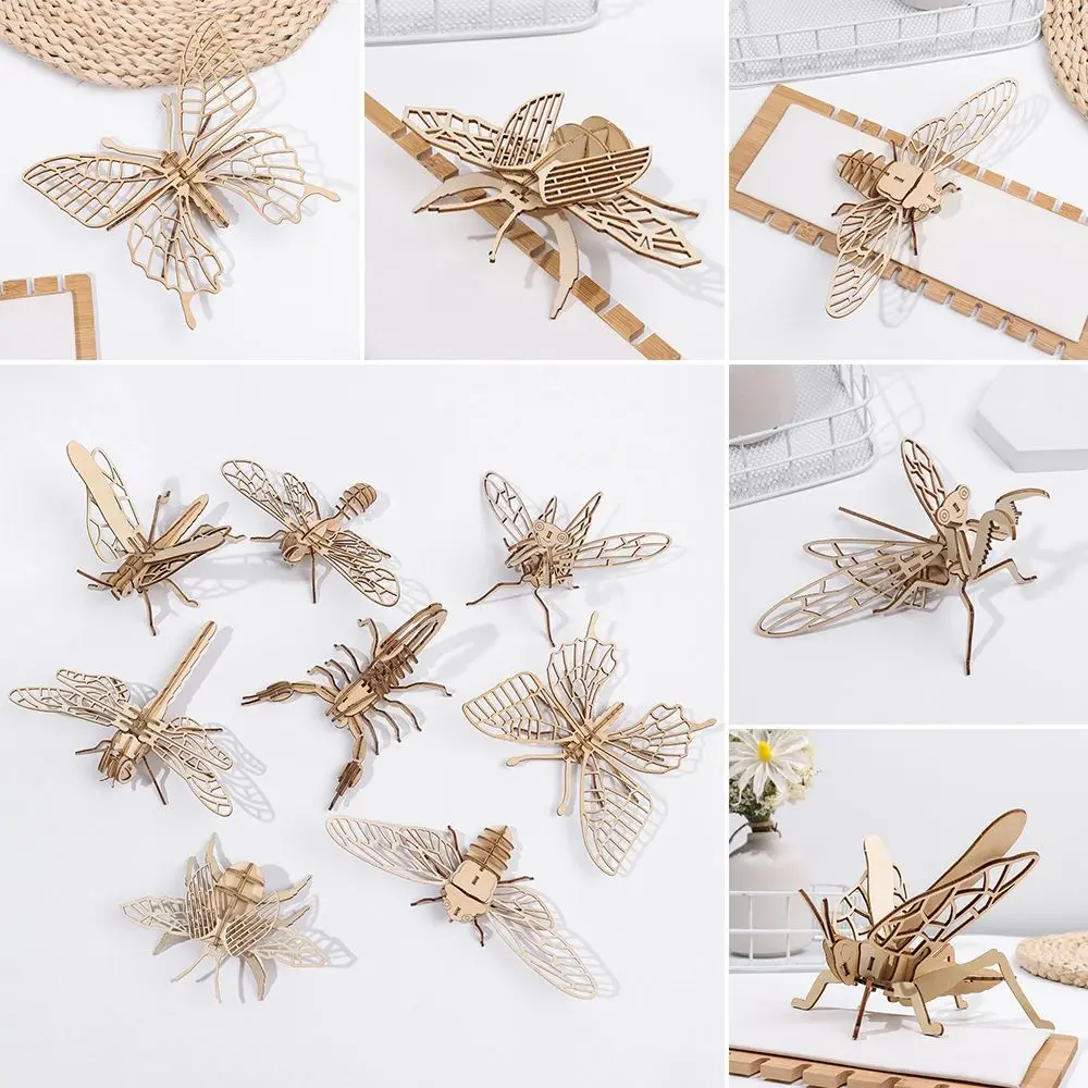 

Handmade Baby Toy Educational Assembly Toy Wooden Puzzle Wood Insect Animal Montessori 3D Puzzle DIY Jigsaw Board
