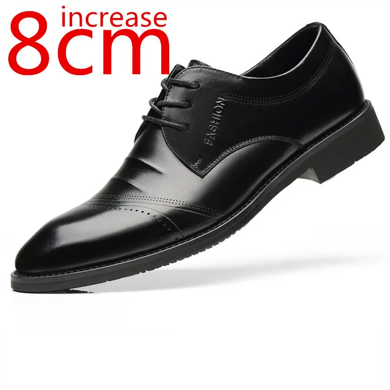 

Men's Shoes Height Increased 8cm Black Leather Shoes Inner Height Increasing 6cm Business Male Dress British Groom Wedding Shoes