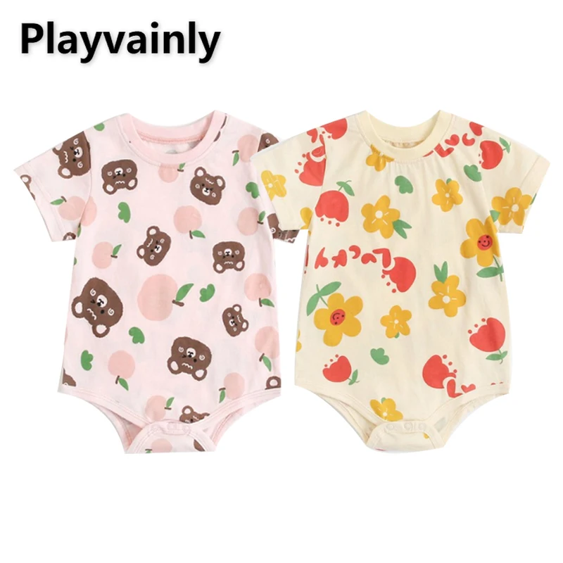 

Новинка, летняя одежда для маленьких девочек, боди с круглым вырезом и коротким рукавом для новорожденных, комбинезон абрикосового цвета с ...