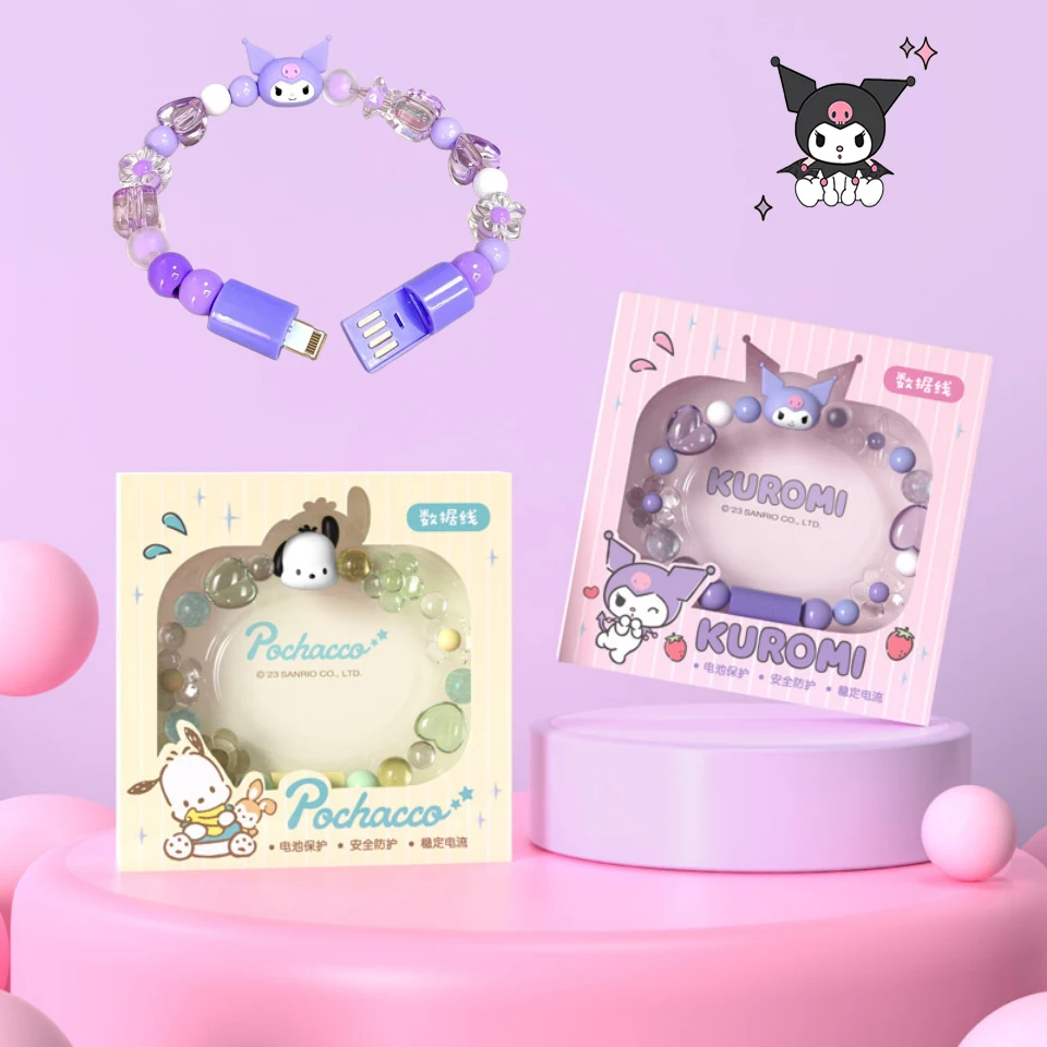 

Браслет Sanrio Kuromi почтовый acco, линия передачи данных, милая аниме милая мультяшная Зарядка для iPhone, аксессуары для девочек, подарки