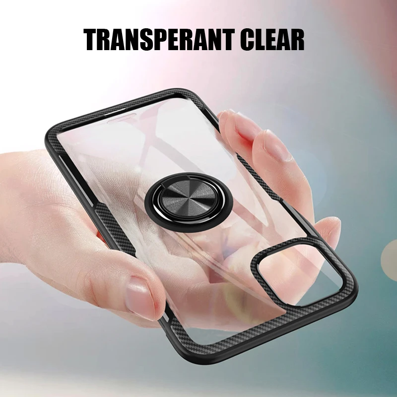 Luxury Transparent Case For iPhone 12 13Pro X XR XS MAx 7 8 Plus SE2020 Magnetic Ring Full Shockproof Cover For iPhone 11ProMax