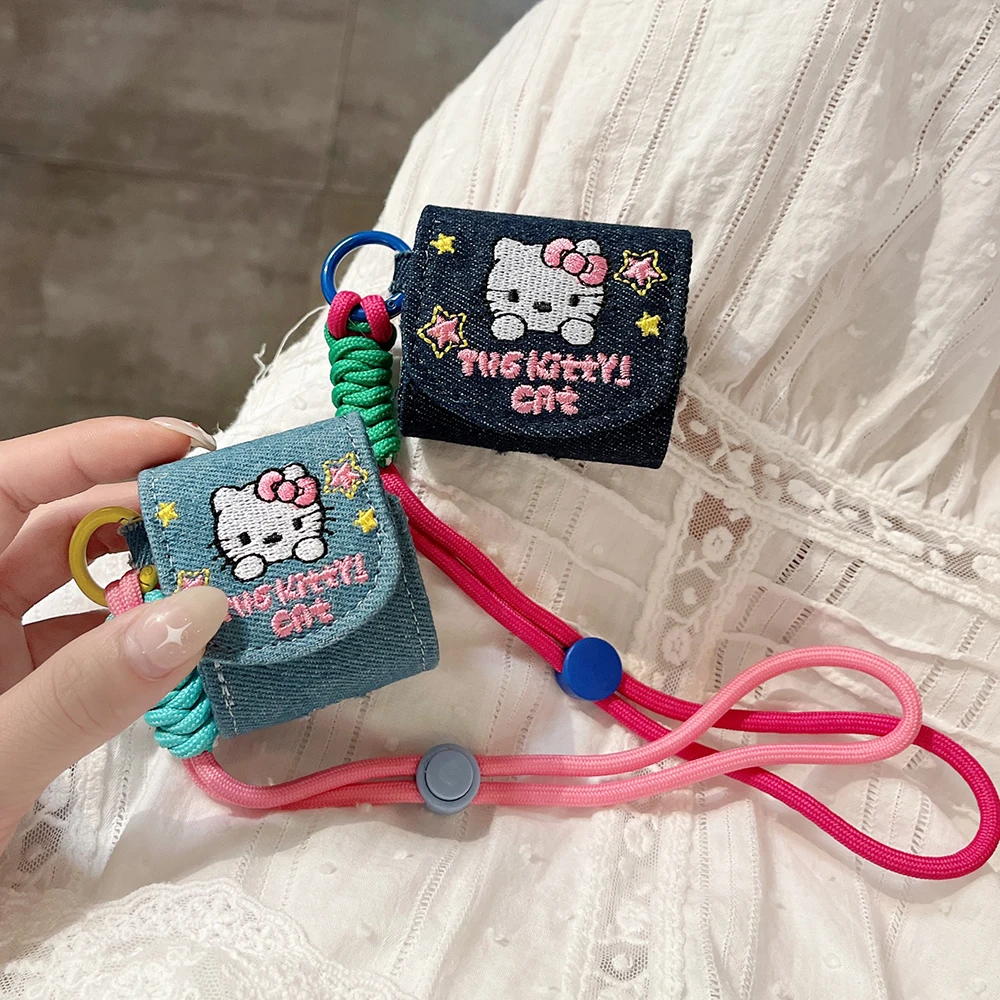 

Sanrio Hello Kitty Denim with Lanyard for Apple AirPods 1 2 3 Case AirPods Pro 2 Case IPhone Earphone Accessories Air Pod Cover
