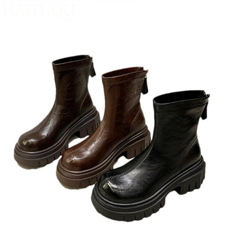 Женские кожаные ботильоны на высоком каблуке дизайнерская модная повседневная