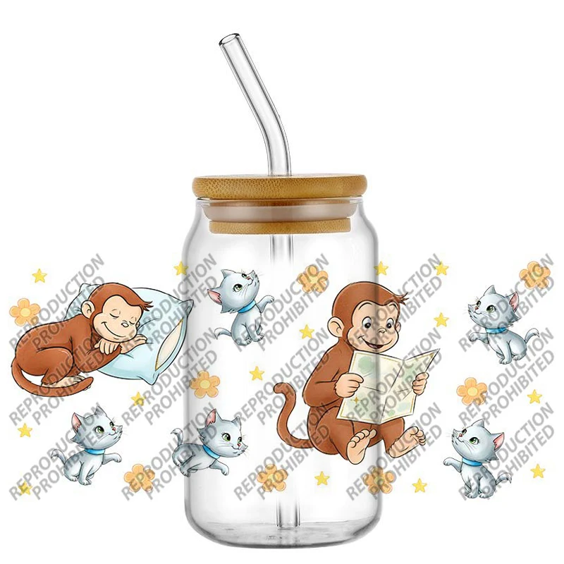 Фото Наклейки Monkey George, водонепроницаемые, УФ-стойкие, DTF-наклейки для кружек и стаканов, 3D-декор для стаканов Libbey объемом 16 унций, для домашнего декора. №5