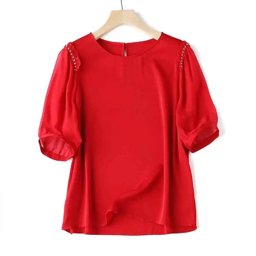 

2023 Round neck lace short sleeved T-shirt for women
