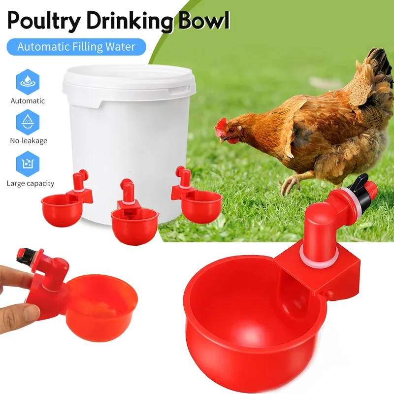 Taza de agua automática para pollo, Kit de bebedero de plástico para aves de corral, codorniz, Paloma, pájaro, conejo, jaula, bebedero para aves de corral, 2 unids/set