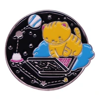 b0172 cat sitting in front of laptop enamel pin cartoon kitten brooches cute animals badge bag clothes lapel pins jewelry gifts