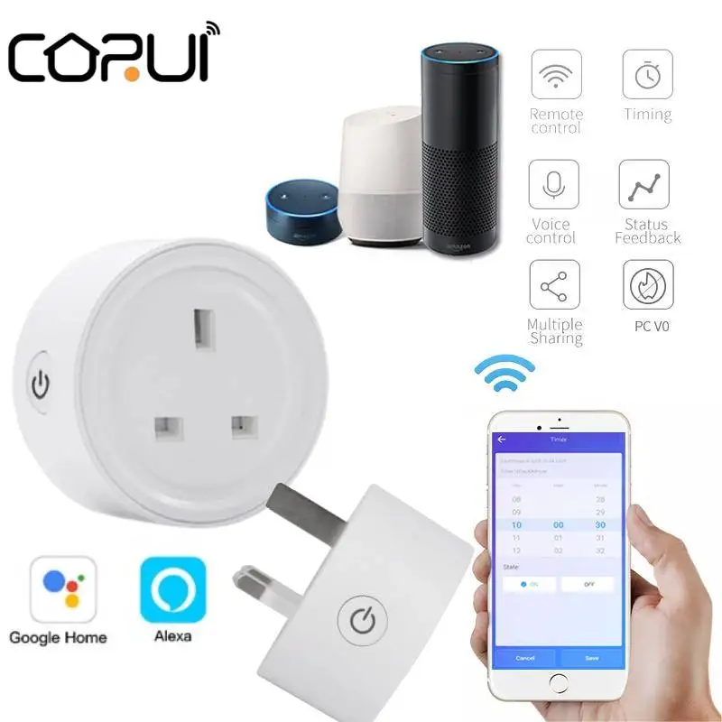

CORUI EWeLink WiFi Smart Socket UK Plug Mobile Phone APP Timing Wireless Remote Control Plug Alexa Google Home Voice Control