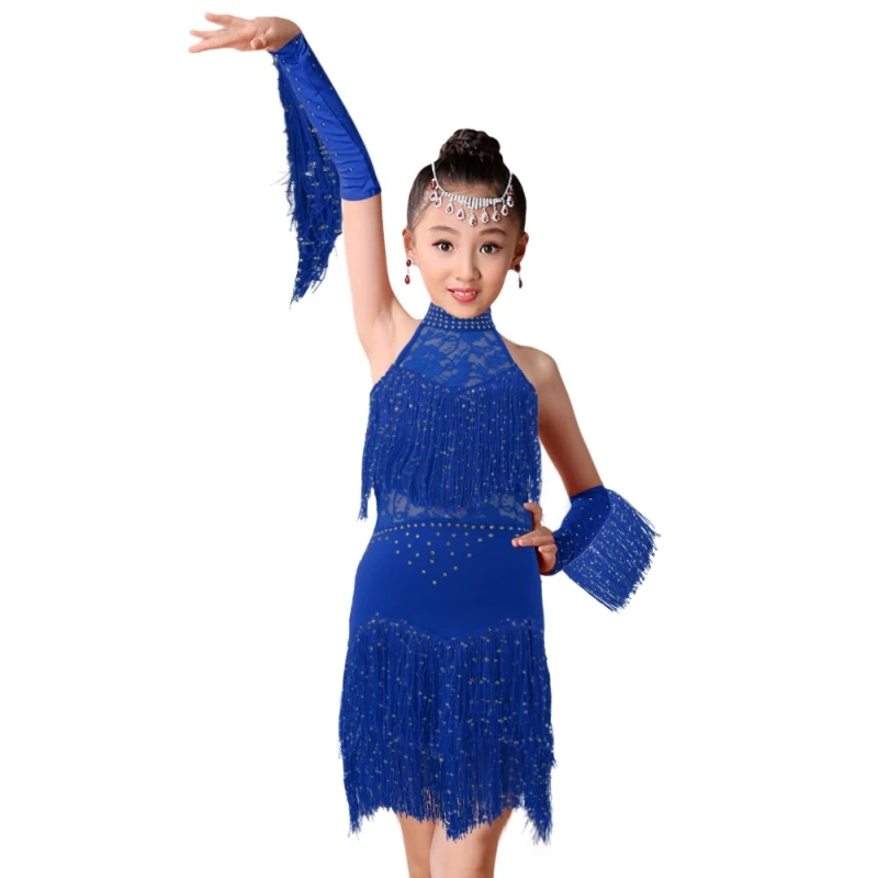 

Child Girls Tassel Latin Dress Kid Bodycon Dress Rumba Dancewear Tassel Fringe Salsa Ballroom Tango Cha Cha Rumba Dance Wear