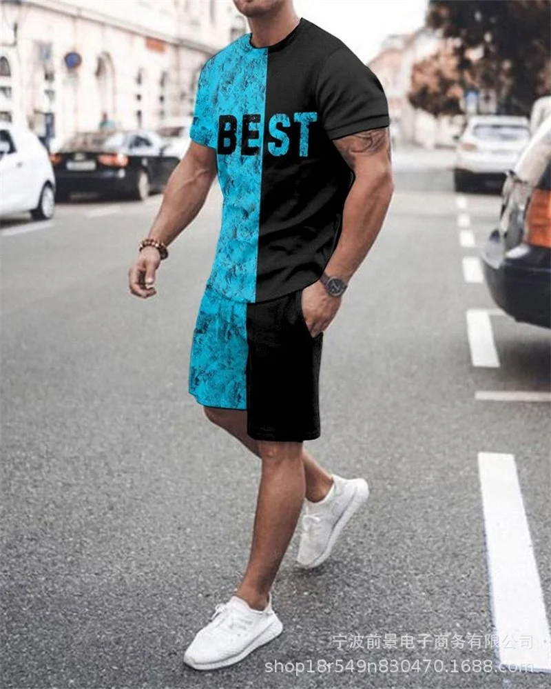 Men Set Summer Men's Letter Printed O-Neck Short Sleeve Tops and Shorts Fashion Sports Leisure Suit Men Two Piece Sets