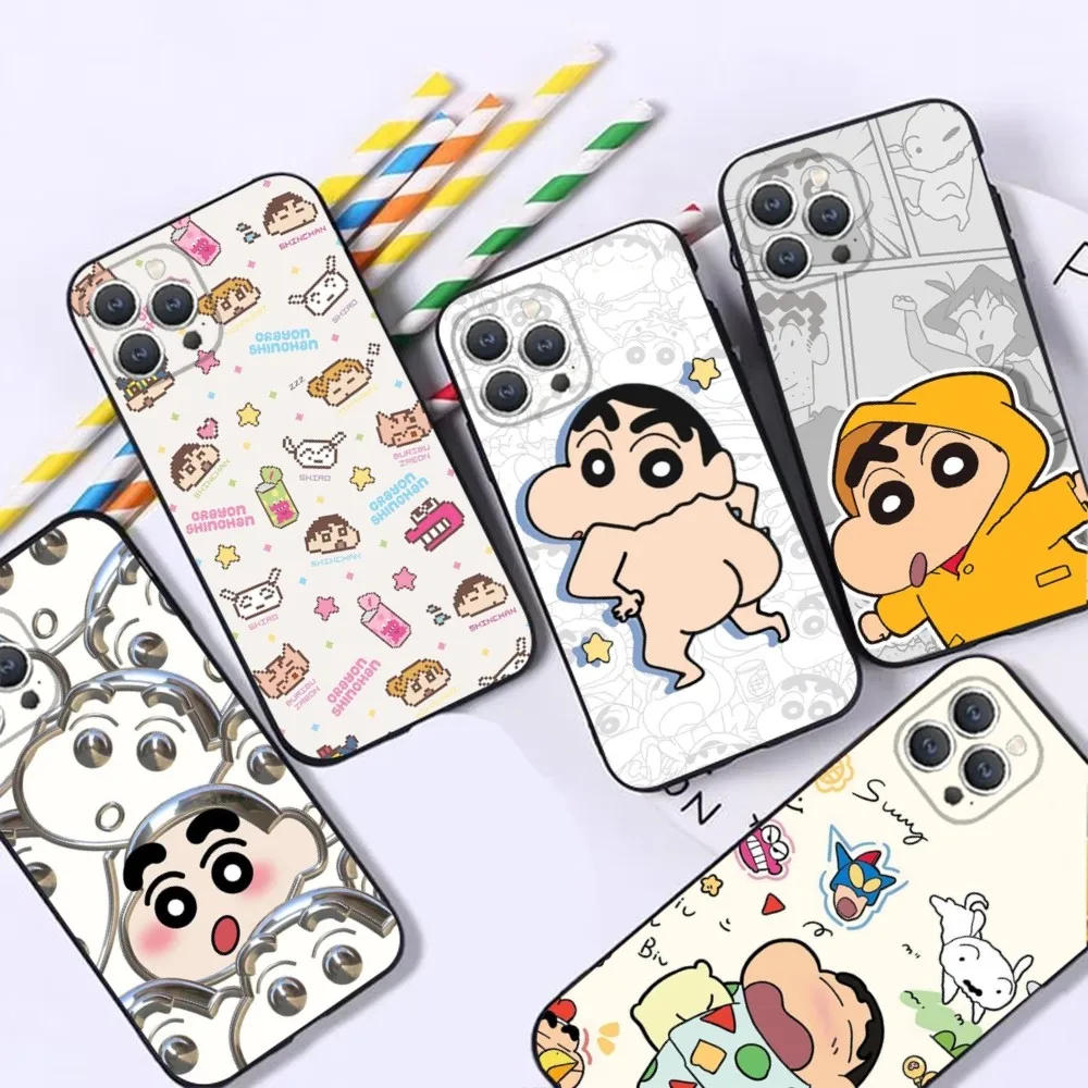 C-Crayon S-ShinChan Phone Case For iPhone 16 15 14 13 12 Pro Max 11 7 8 Plus XR XS Shockproof Silicone Soft Shell