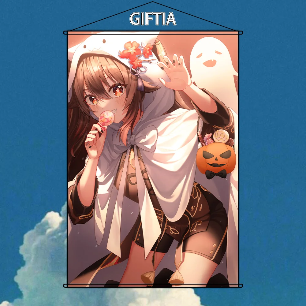 

Anime Poster Genshin Impact Hutao Home Decor Interior Paintings Decoration Bedroom Room Decor Living Room Decoration 60X90cm