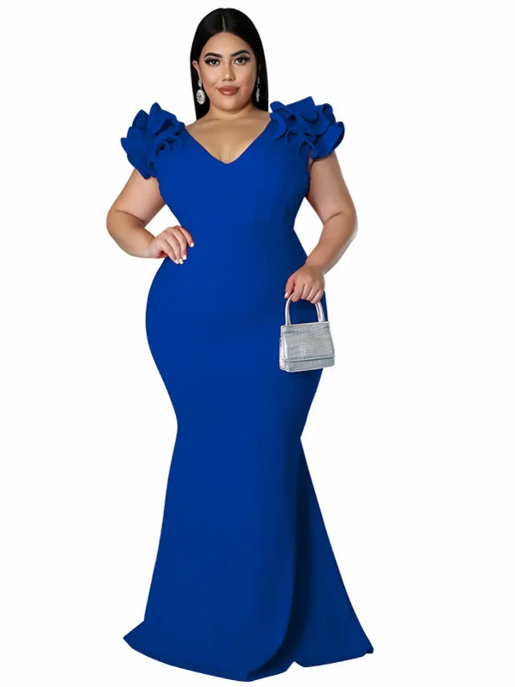 

Summer Mermaid Dress Women 5XL Plus Size Ruched Splice Sleeveless Robe Fashion New Solid Empire Elegant Vintage Party Maxi Dress