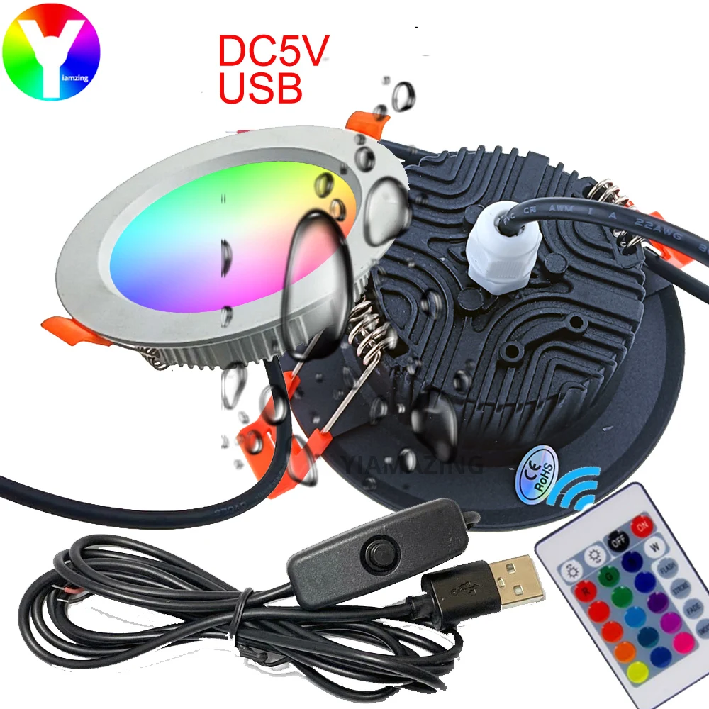 USB DC5V RGB IP65 LED Waterproof LED Downlight Kitchen Batrhroom 5W 7W 9W 12W IP66 IP67 Outdoor Spot Light Recessed Ceiling Lamp