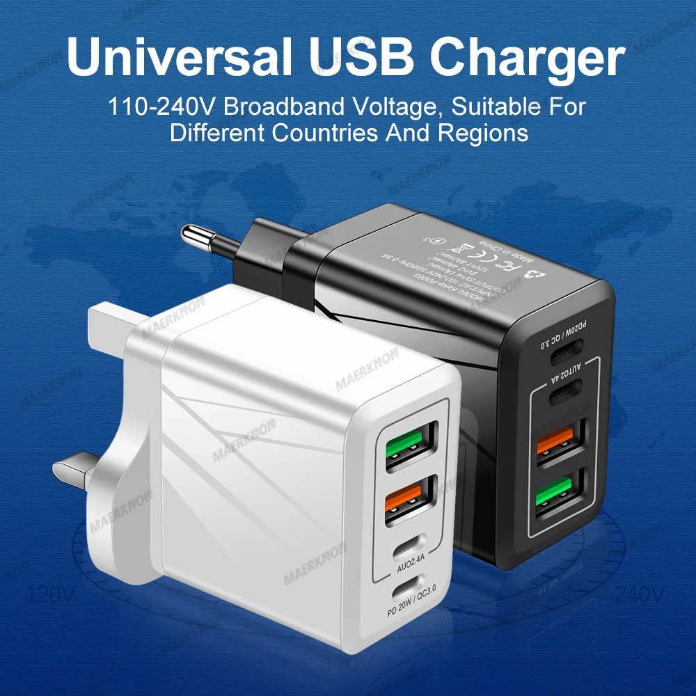 36W 2USB 2Type-C Fast Charger Quick Charge For iPhone 14 13 Pro Samsung S21 20 Xiaomi Huawei P50 40 Phone Adapter Wall Charger