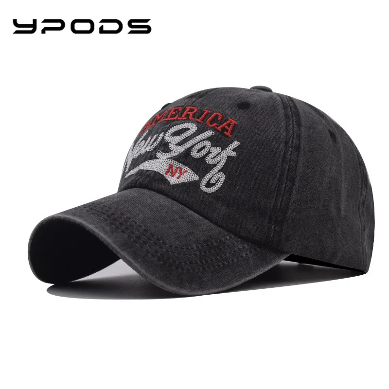 

Baseball Hat Washed Cotton NEW YORK Embroidered Sun Hat Men's Peaked Hat