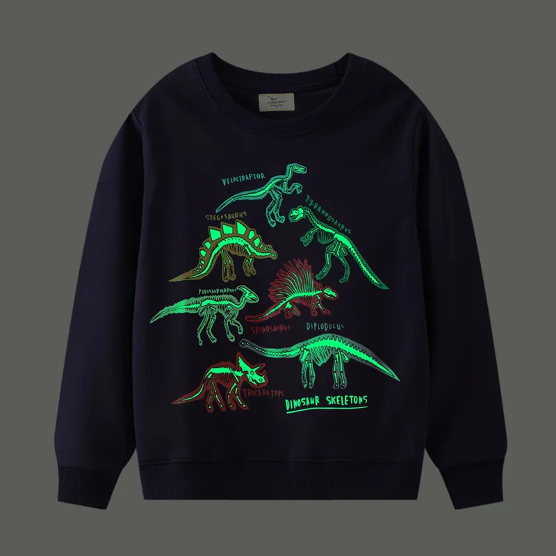 

Little maven 2023 Baby Boys New Fashion Luminous Sweatshirt Cotton Soft and Comfort Tops with Dinosaurs for Kids 2-7year