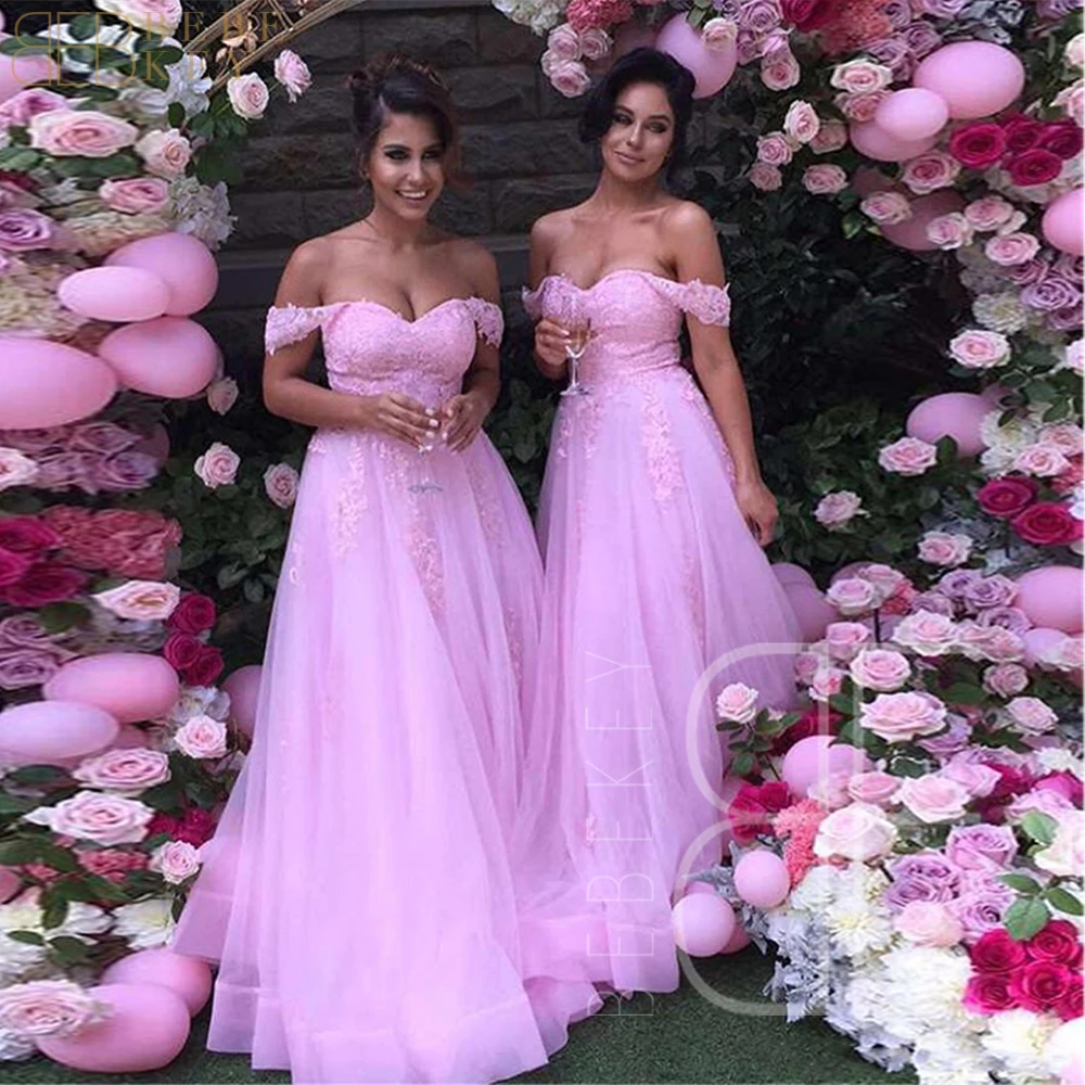 

Женское свадебное платье, розовое платье с открытыми плечами и вырезом лодочкой, для подружек невесты