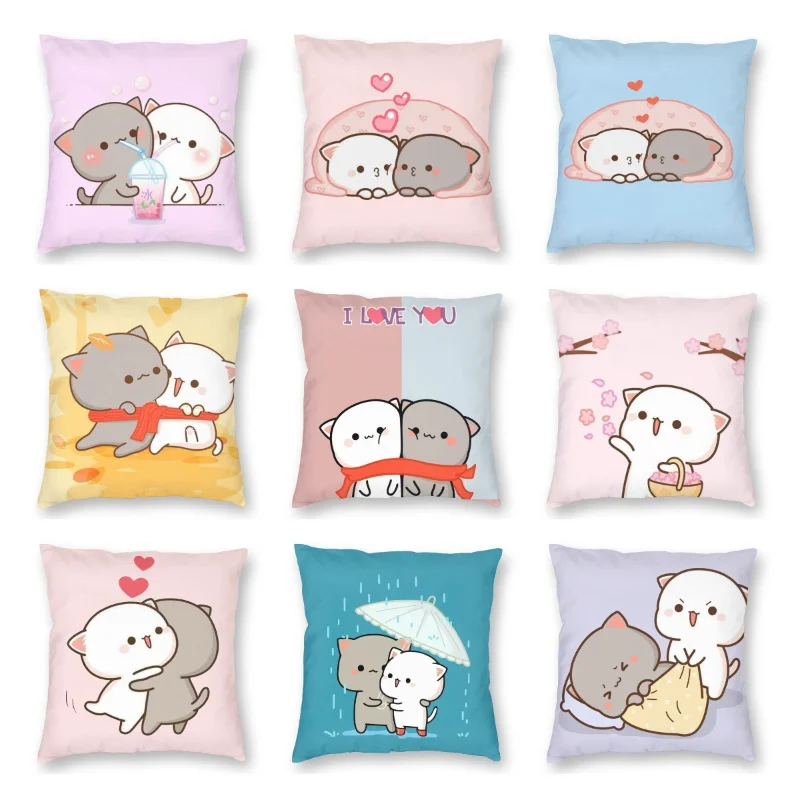 

45x45cm Cartoon Cute Pillow Case Mocha Mochi Peach Cat Cushion Cover Pillow Cover Decorative Pillows For Sofa Car Pillowcase