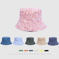 bucket hat womens 2022 new printing double sided printing outdoor flower sun protection bob chapeau femme fluffy design