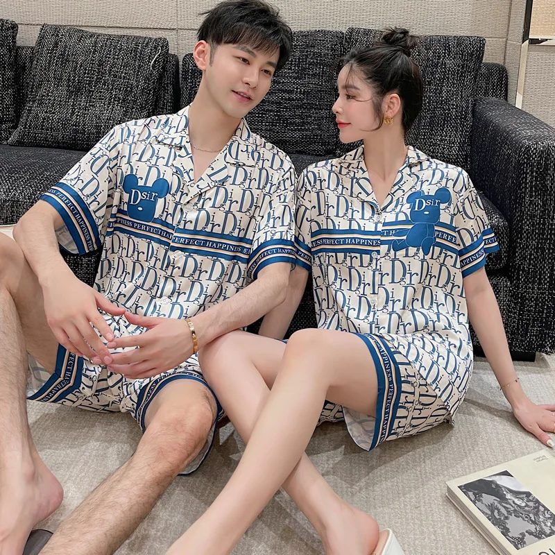 Couple Sleepwear Designer Luxury Pajamas For Men Silk Satin Women's Pajamas Nightwear Short Sleeve Shorts Suit Lover Pijamas
