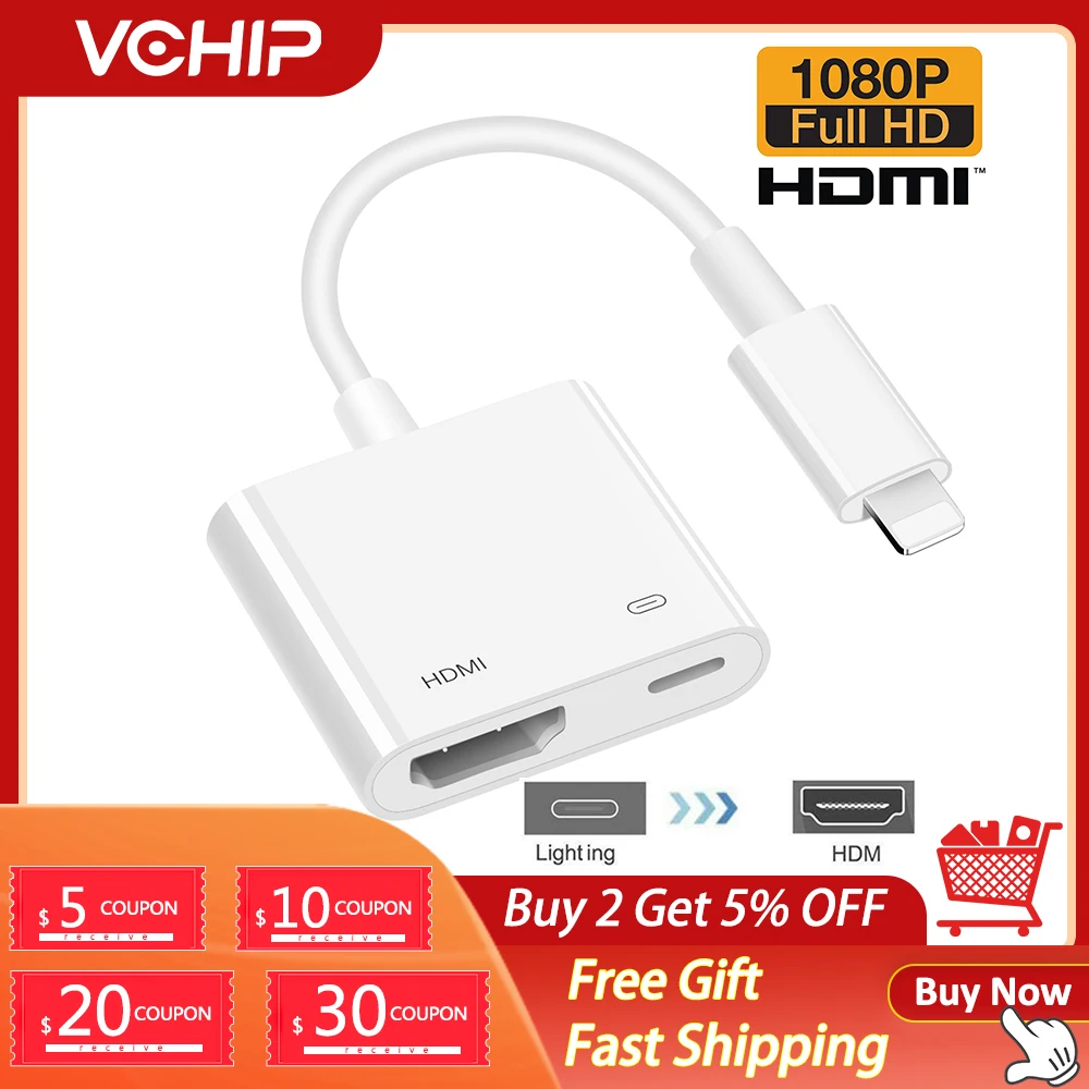 Адаптер VCHIP Lightning-HDMI для iPhone iPad проектора ТВ ايсинтетический кабель hdmi iphone 1080P 4K