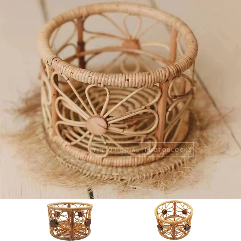 Newborn Photography Props Rattan Basket Hand Made Round Basket Photo Studio Photography Accessories Baby Growth Photo Record